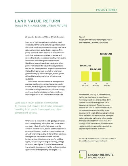 Cover of Land Value Return Policy Brief