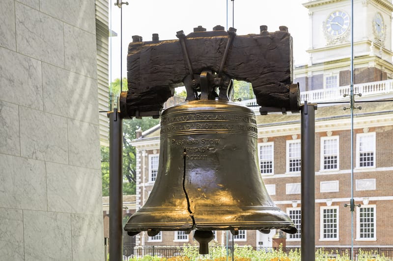 A metal bell fills most of the frame