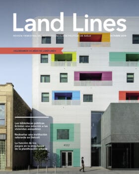 La portada de la edición de octubre de 2019 de Land Lines muestra Independence Branch Library and Apartments en Chicago