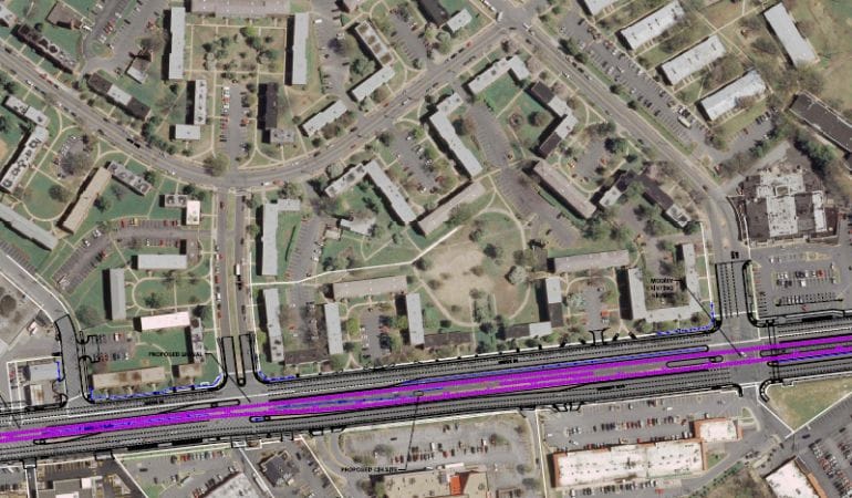 Aerial map of the Purple Line in Maryland