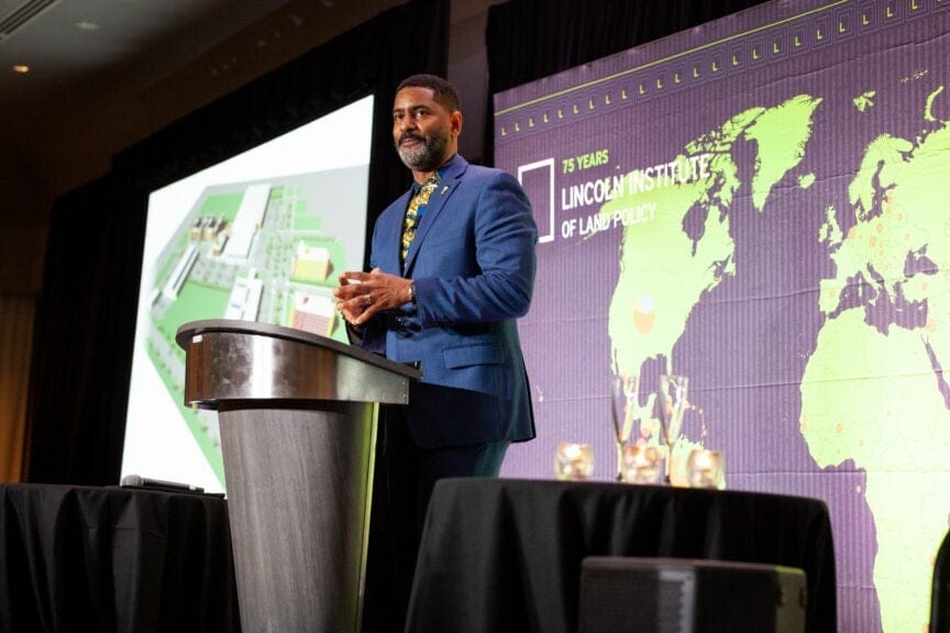 Reverend Otis Moss III delivers the keynote address at the Lincoln Institute's 75th anniversary celebration.