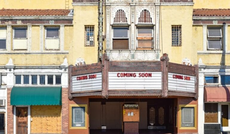 A shuttered movie theater in southern California.