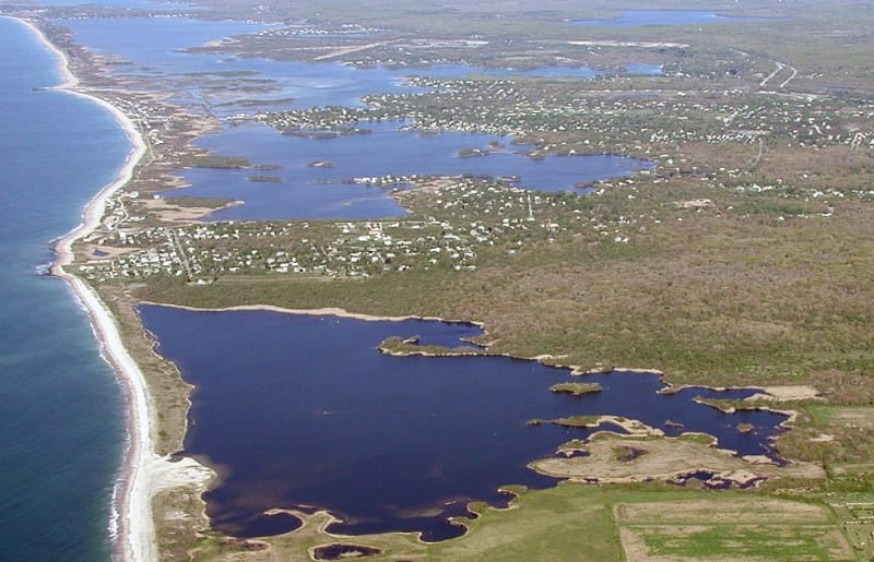 Aerial view of Trustom Pond National Wildlife Refuge