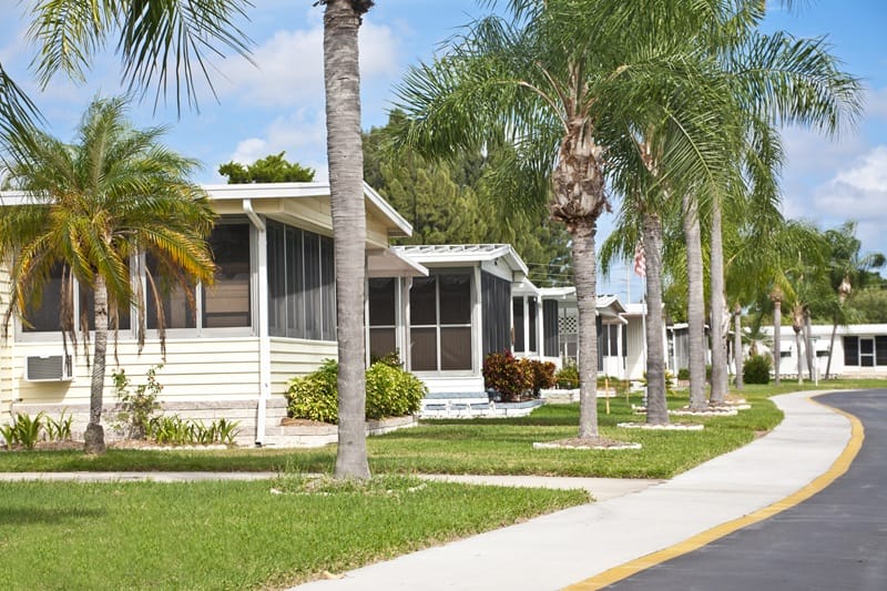 Street view photo of manufactured houses in Florida.