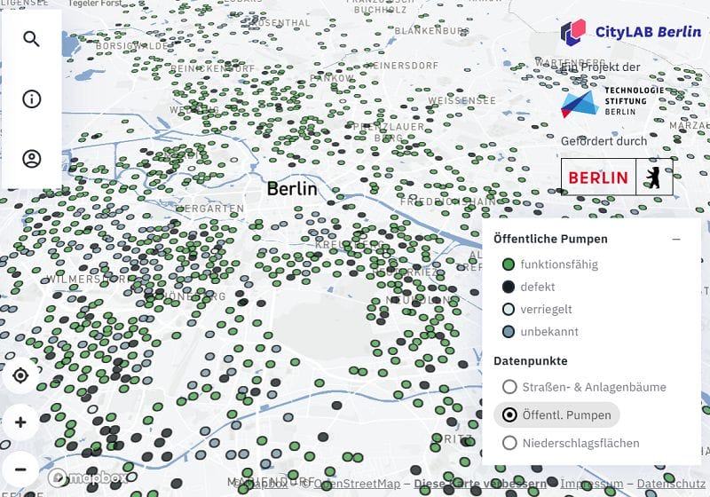 A map of water pump locations in Berlin