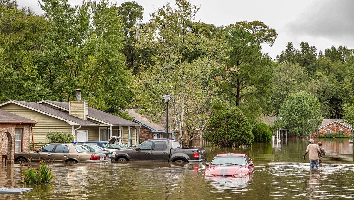 A flooded neighbhorhood.