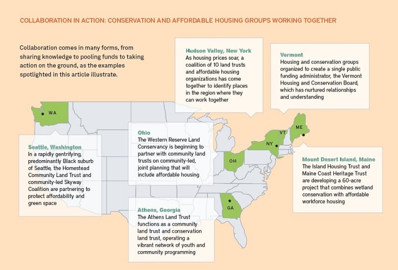 US map of land trust and CLT collaborations